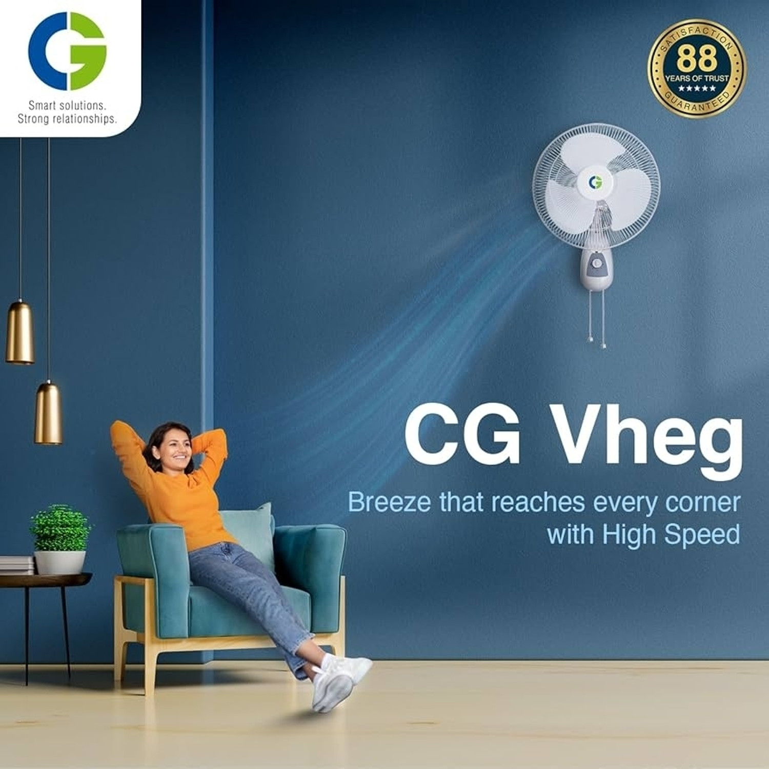 Image of CG 077 with 2 Year Warranty 400 mm Wall Fan (5 Star | White | Pack of 4)