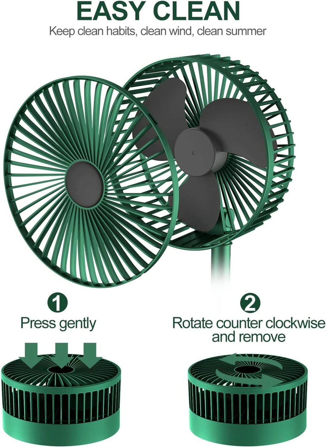 Image of KOVAH Portable Rechargeable Desk Fan with 3 Speed Control, USB Charging BLDC Motor 150 mm Table Fan (Solid Green | Pack of 1)