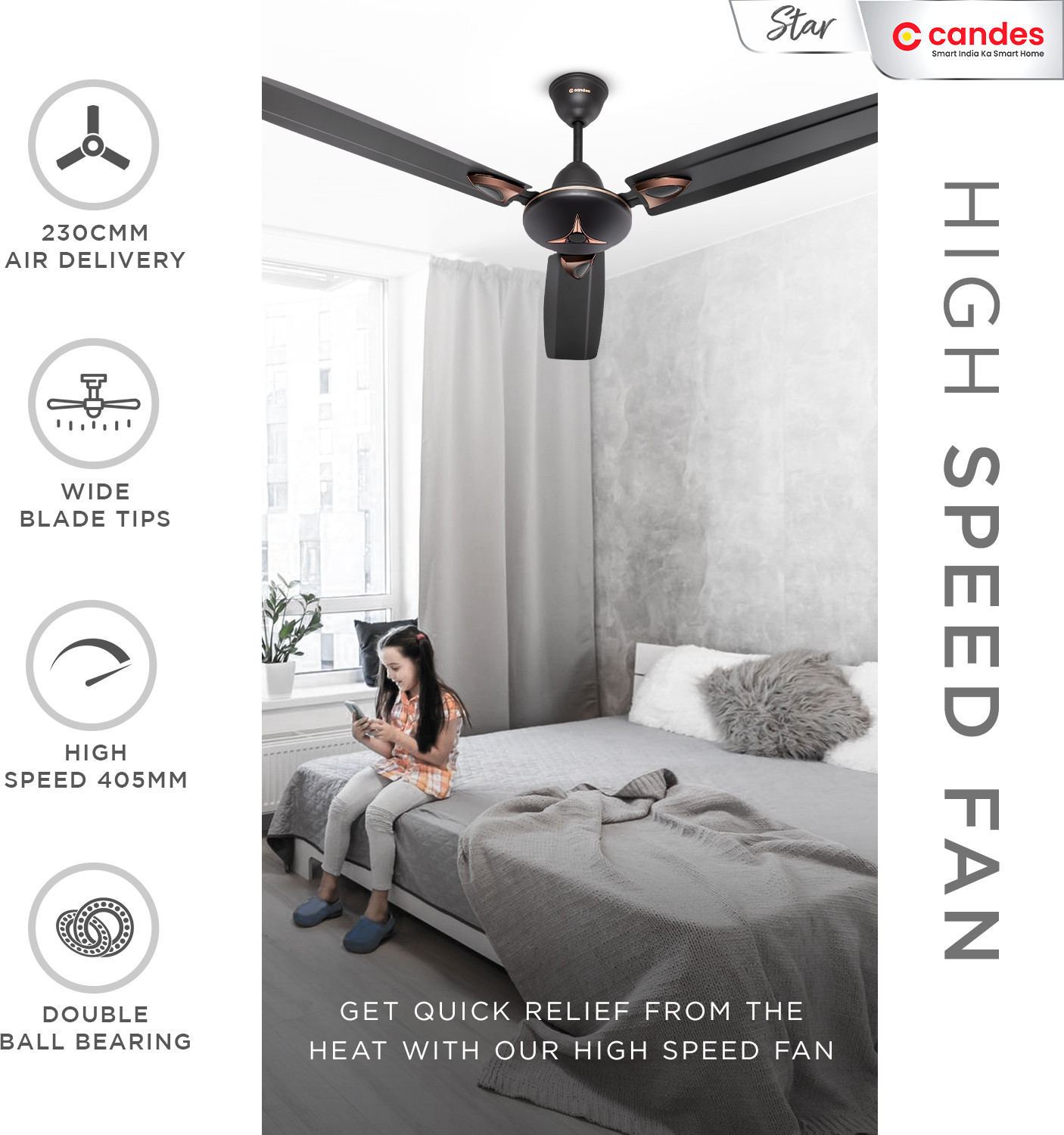 Image of Candes Star Decorative with 2 Year Warranty Ultra High Speed 1200 mm Ceiling Fan