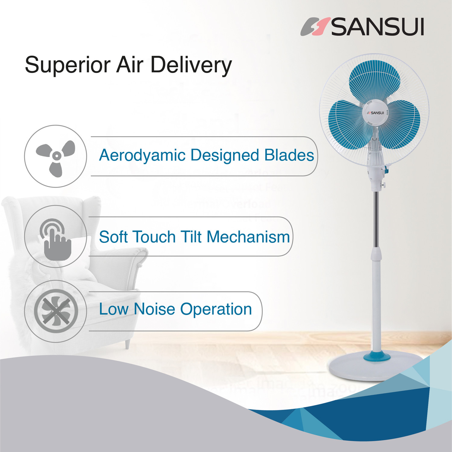 Image of Sansui Chetak Speed with 1 Year Warranty 400 mm Pedestal Fan