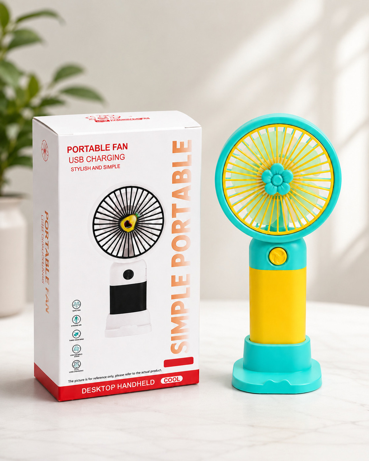 Image of YAKUNOX Handheld Mini Fan Rechargeable | 2 Speed USB Portable Desk Fan BLDC Motor 100 mm Table Fan (multi colour | Pack of 1)