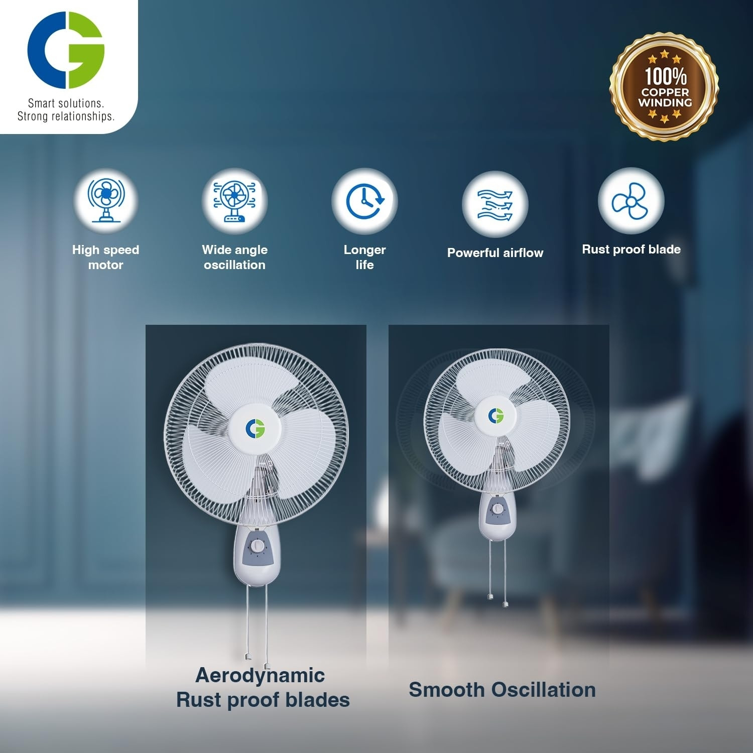 Image of CG 077 with 2 Year Warranty 400 mm Wall Fan (5 Star | White | Pack of 4)