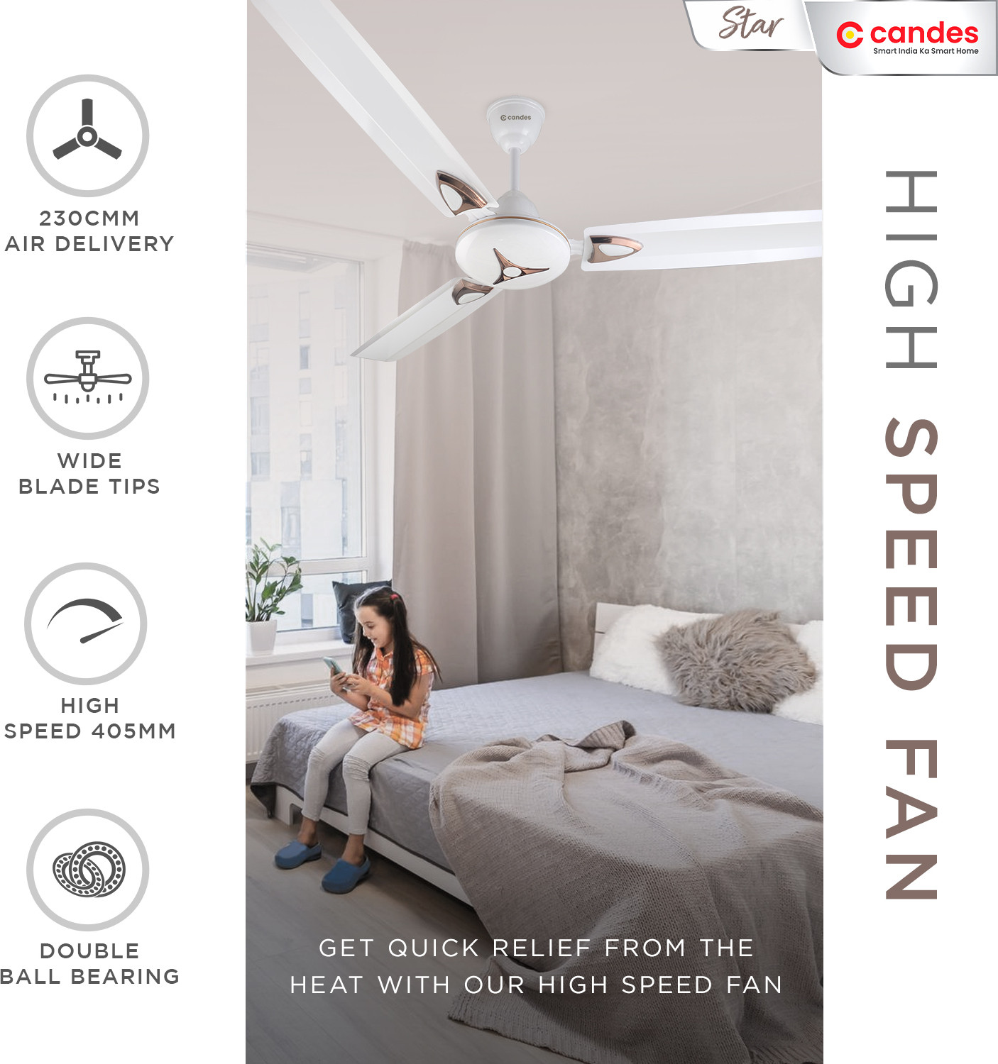 Image of Candes Star 48 inch / 1200 MM HIGH Speed ANTI-DUST (100% Copper) Ceiling Fan - 400 RPM - With 3 Years Warranty with 2 Year Warranty Anti Dust 1200 mm Ceiling Fan