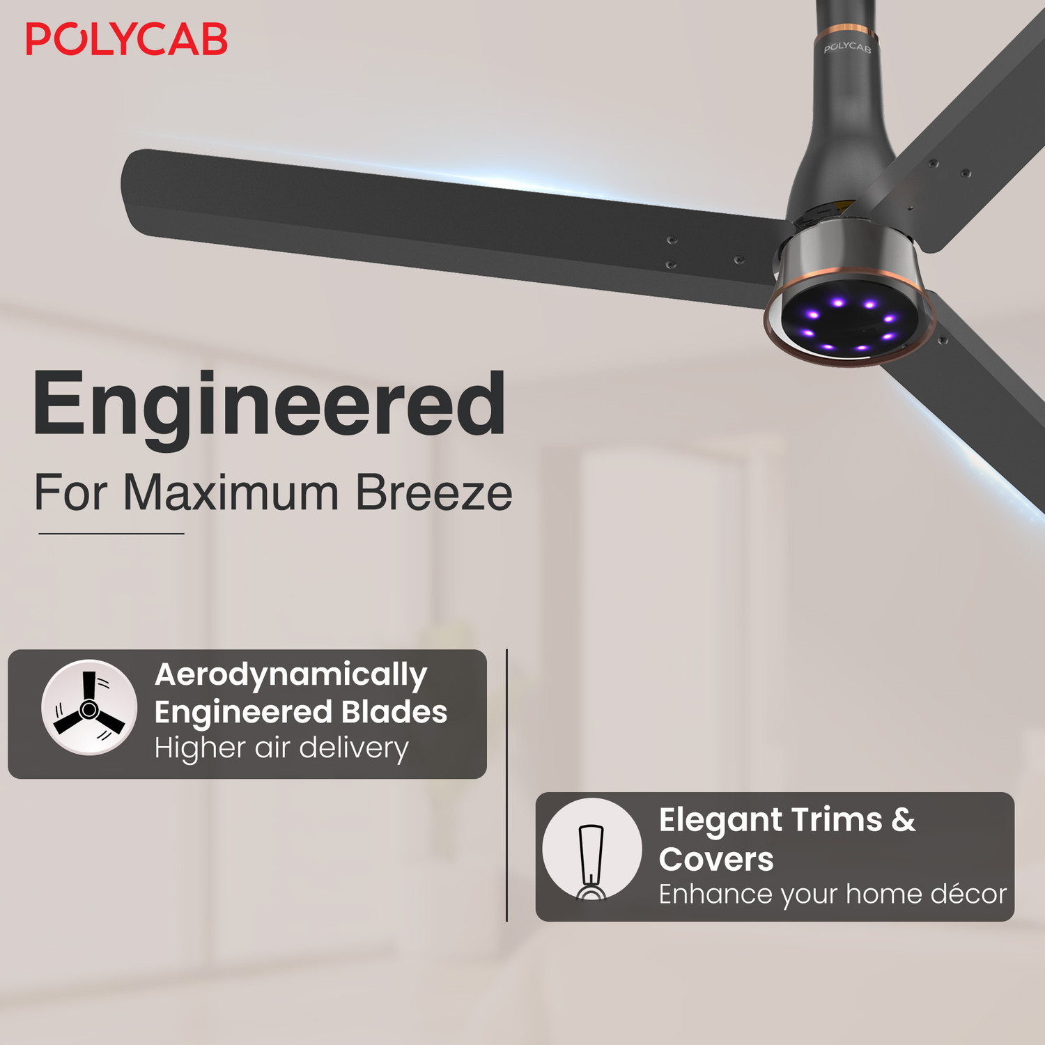 Wizzy Prime100% CopperLED Indicator Higher Air Delivery with 3 Year Warranty BLDC Motor with Remote 1200 mm Ceiling Fan (5 Star | Matt Black | Pack of...