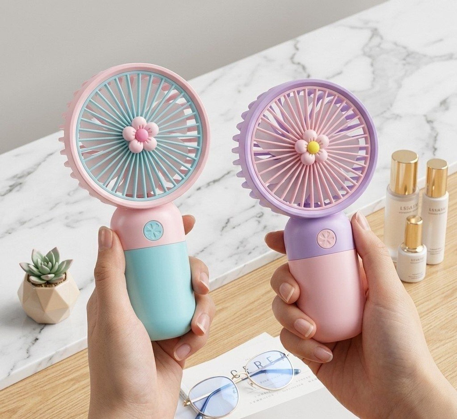 Image of YAKUNOX Handheld Mini Fan Rechargeable | 2 Speed USB Portable Desk Fan BLDC Motor 100 mm Table Fan (multi colour | Pack of 1)