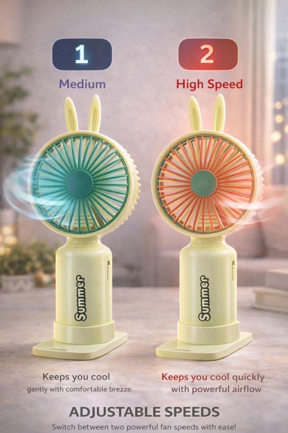 Image of YAKUNOX Handheld Mini Fan Rechargeable | 2 Speed USB Portable Desk Fan BLDC Motor 100 mm Table Fan (multi colour | Pack of 1)