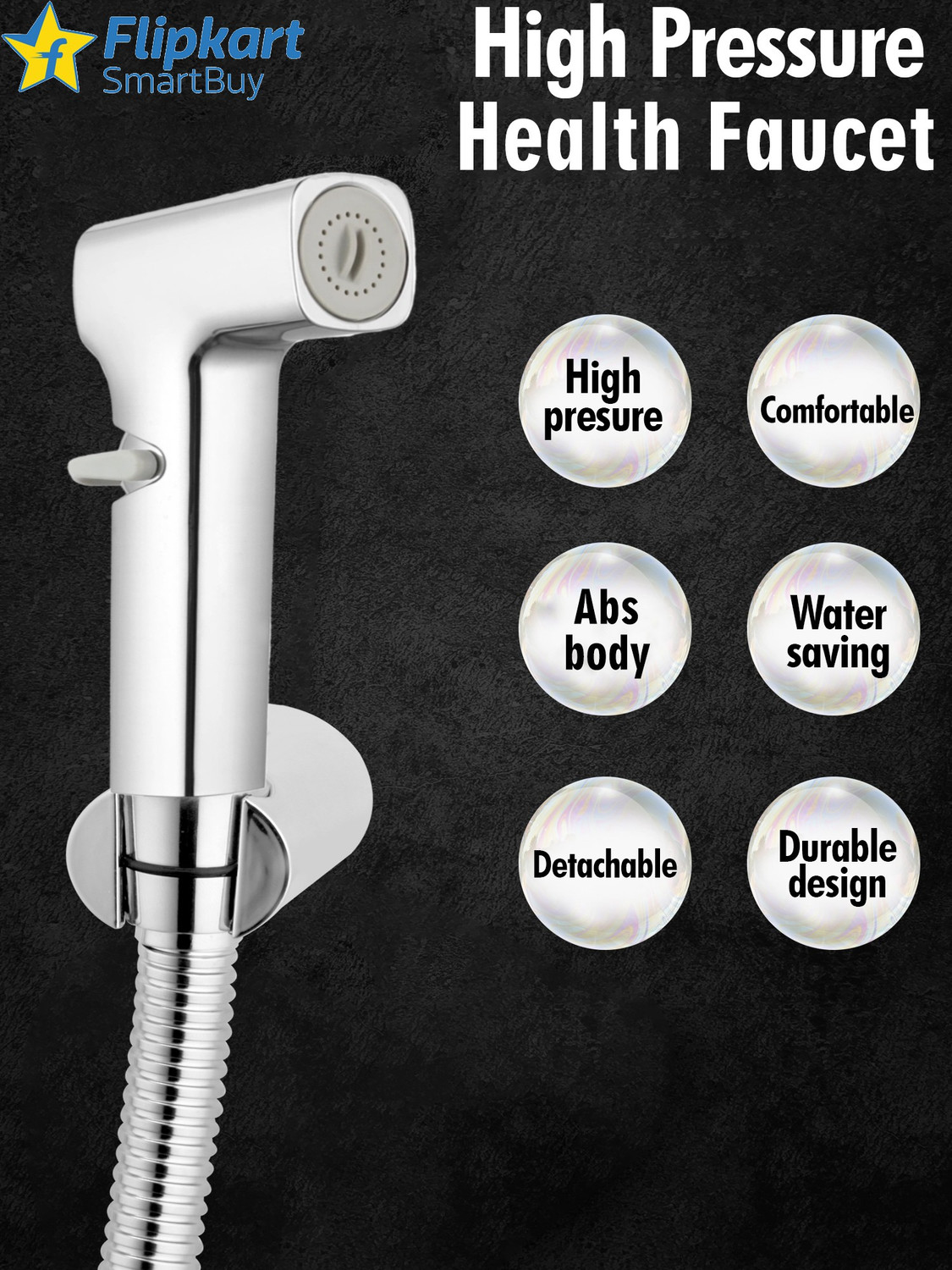 Image of Flipkart SmartBuy FKSB-HF13 Parrot ABS Health Faucet with SS-304 Grade 1 Meter Flexible Hose Pipe Health Faucet