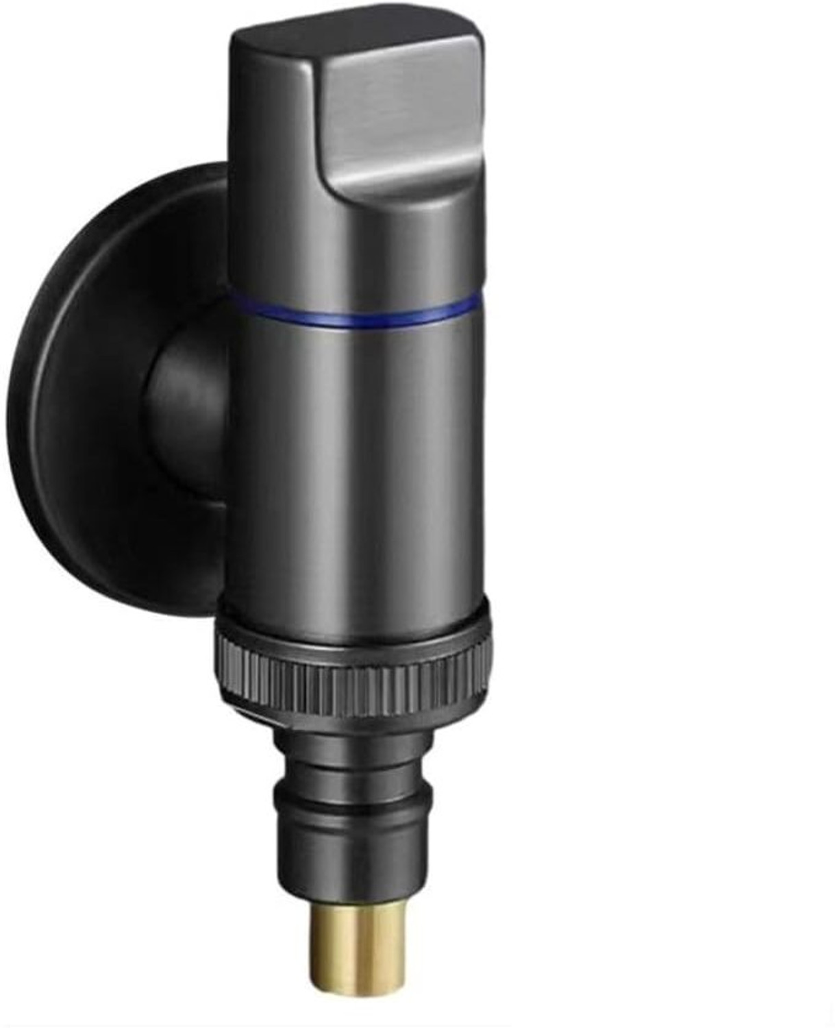 Image of PIXAFLO Compact 2 Way Angle Valve with Wall Flange | Matte Black | Brass | 2-in-1 Two Way Compact 2-Way Angle Cock Faucet (Wall Mount Installation Type)