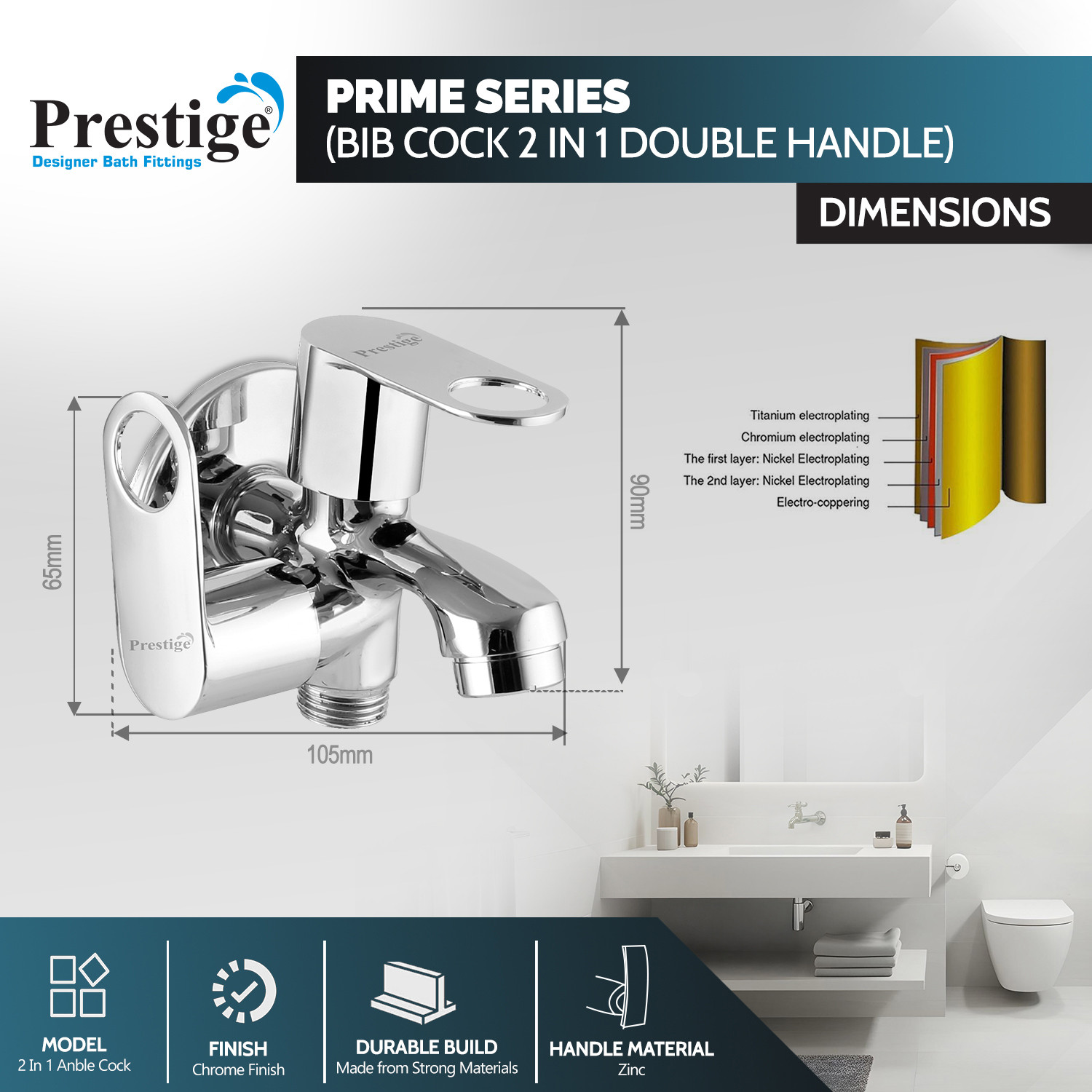 Image of Prestige Prime Bib Cock 2 Way Twin Elbow Valve Faucet (Wall Concealed Installation Type)