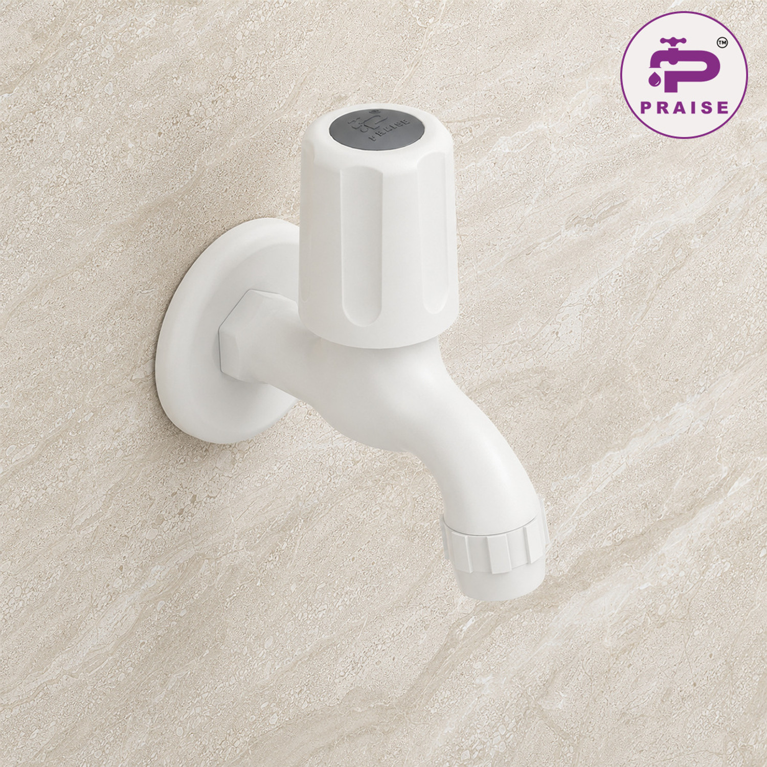 Image of Prayag PTMT T-Handle Bib Cock 15mm Wall Mount - White, Leakproof Rust-Free Tap Faucet Bib Tap Faucet (Wall Mount Installation Type)