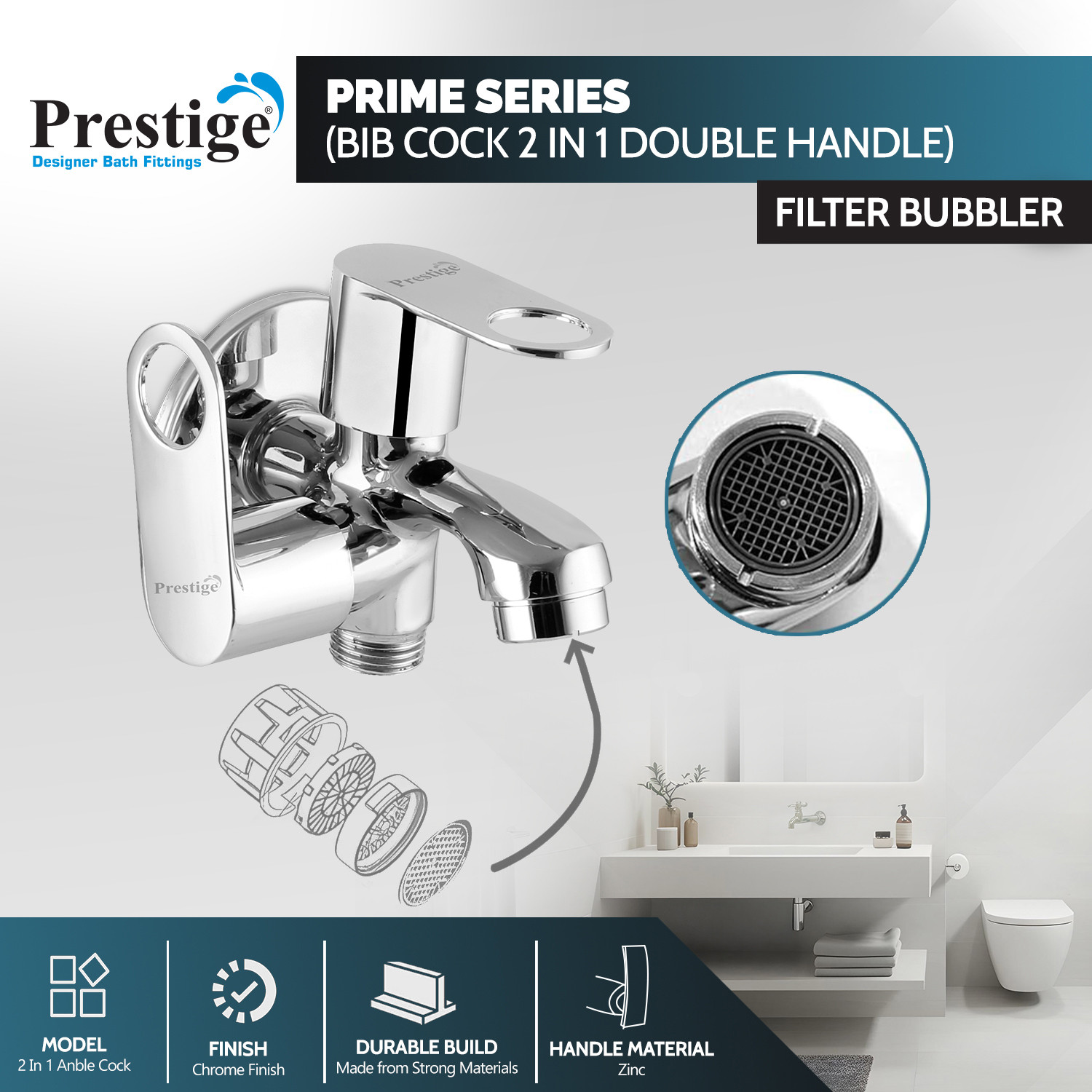 Image of Prestige Prime Bib Cock 2 Way Twin Elbow Valve Faucet (Wall Concealed Installation Type)
