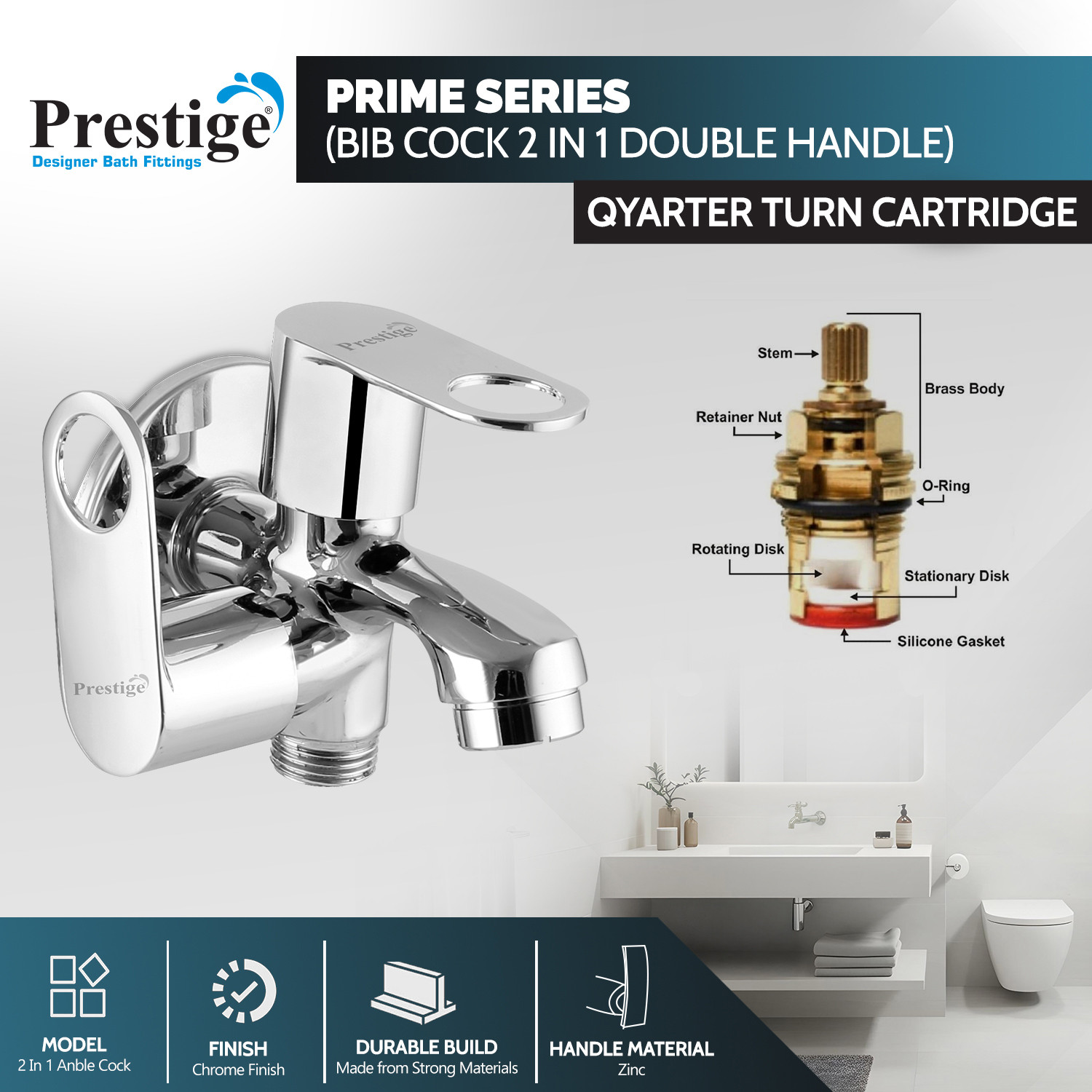 Image of Prestige Prime Bib Cock 2 Way Twin Elbow Valve Faucet (Wall Concealed Installation Type)