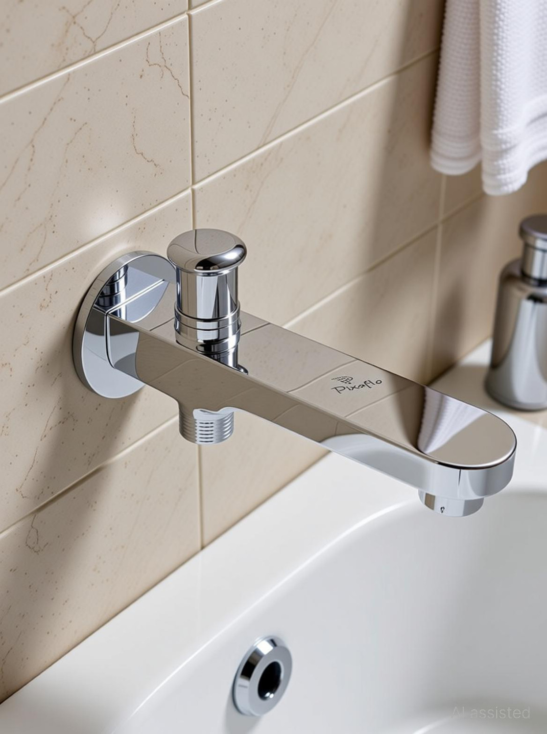 Image of PIXAFLO Compact 2 Way Angle Valve with Wall Flange | Matte Black | Brass | 2-in-1 Two Way Compact 2-Way Angle Cock Faucet (Wall Mount Installation Type)