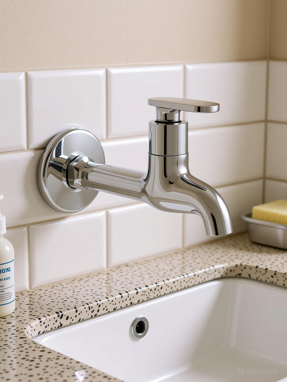 Image of Prayag PTMT T-Handle Bib Cock 15mm Wall Mount - White, Leakproof Rust-Free Tap Faucet Bib Tap Faucet (Wall Mount Installation Type)