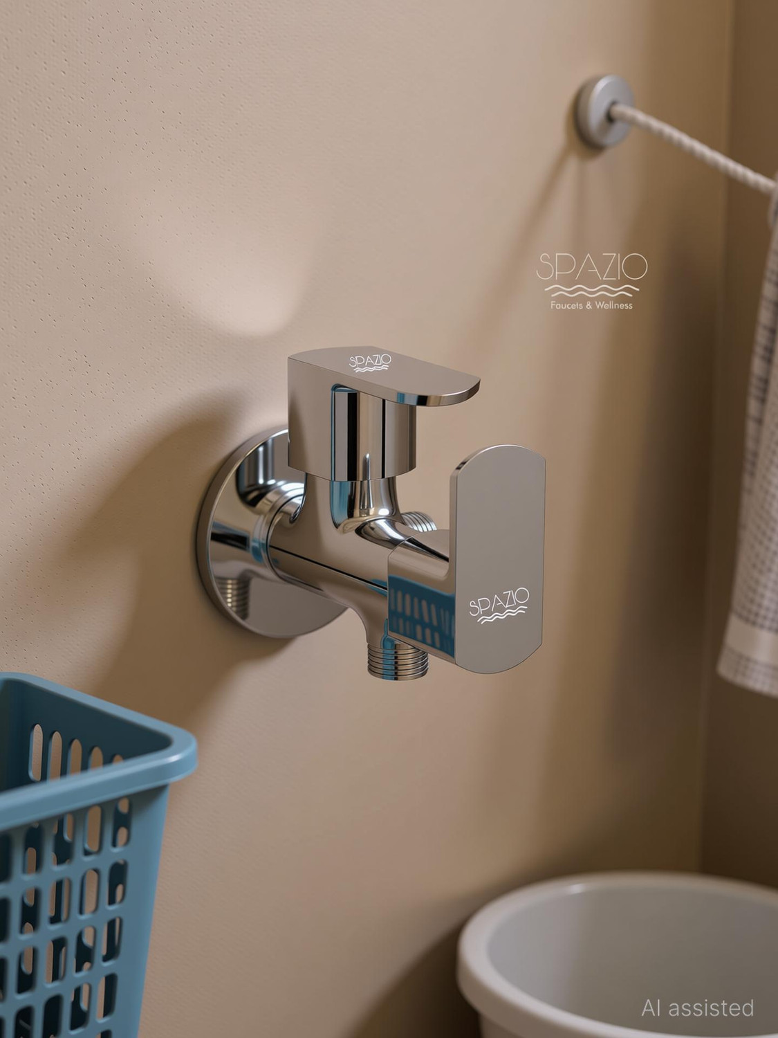 Image of PIXAFLO Compact 2 Way Angle Valve with Wall Flange | Matte Black | Brass | 2-in-1 Two Way Compact 2-Way Angle Cock Faucet (Wall Mount Installation Type)