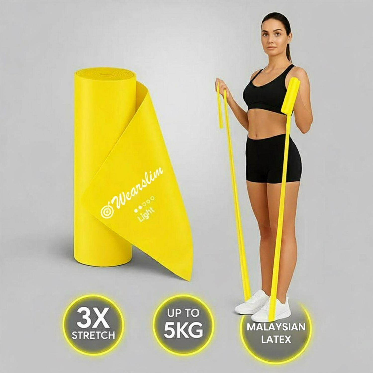 Wearslim Yellow Resistance Exercise Bands for Home Fitness, Stretching, Physical Therapy Resistance Band