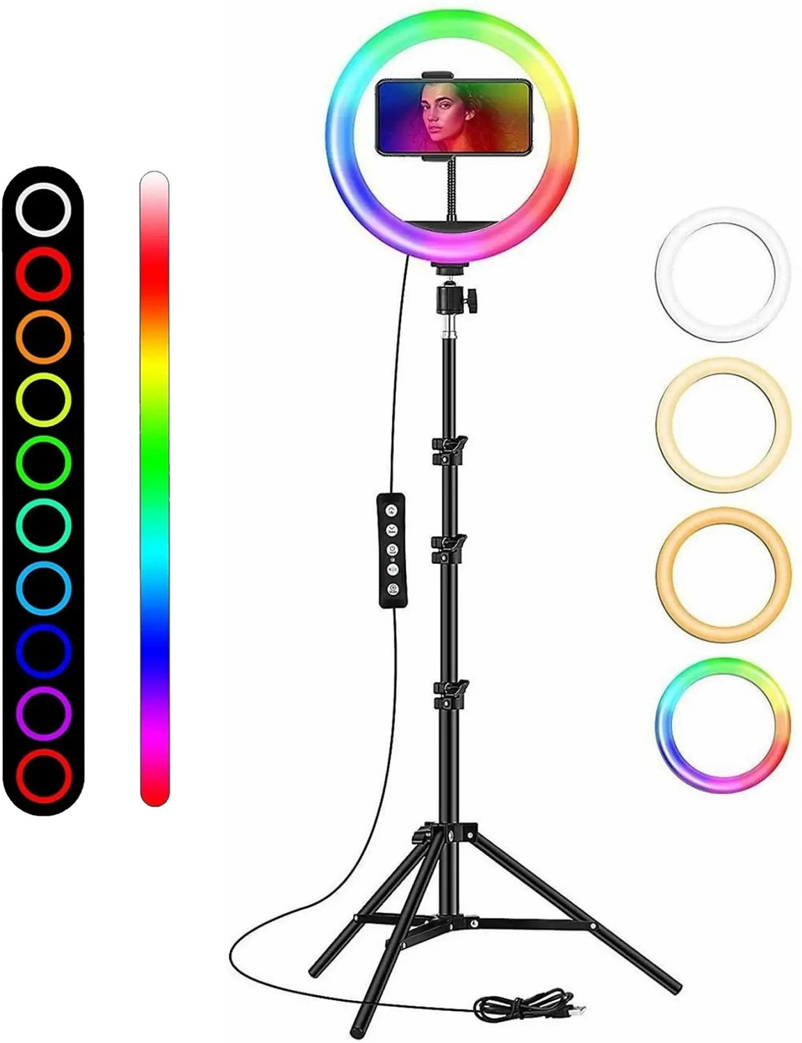 Webilla 13" RGB LED Ring Light with Adjustable Tripod Stand and Phone Holder, 16-Colors Dimmable Selfie Ring Light for Live Streaming/TaKa Tak/Makeup/YouTube Video/Photography Shoot Tripod, Tripod Bracket Ring Flash  (White)