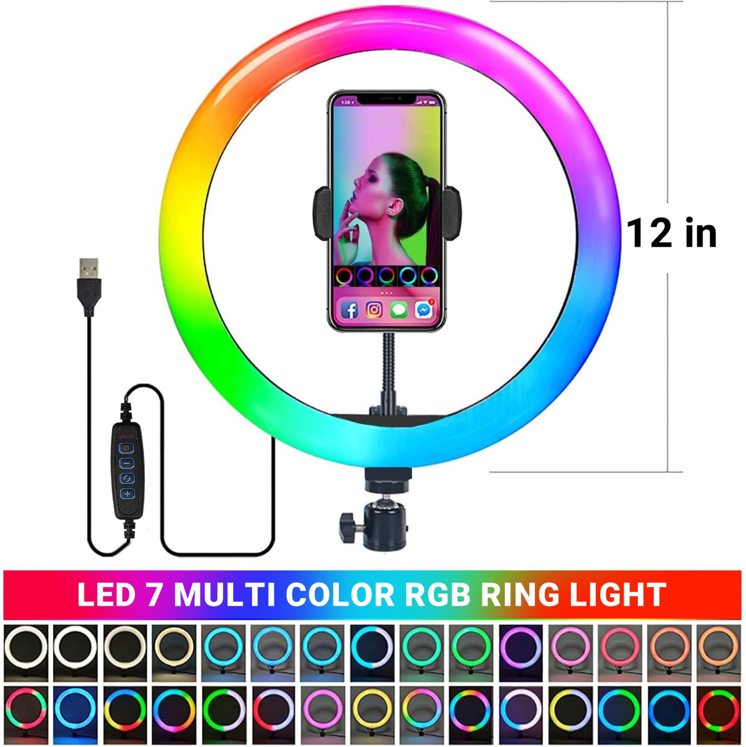 Image of SB 14 Inch LED Ring Light with 7 Ft Metal Stand 3 Mode for Studio Light Ring Flash (White)