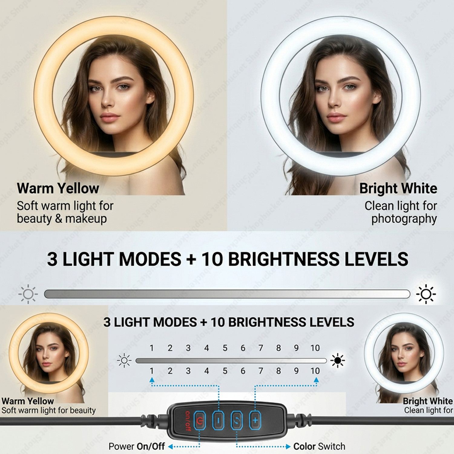 Image of SB 14 Inch LED Ring Light with 7 Ft Metal Stand 3 Mode for Studio Light Ring Flash (White)