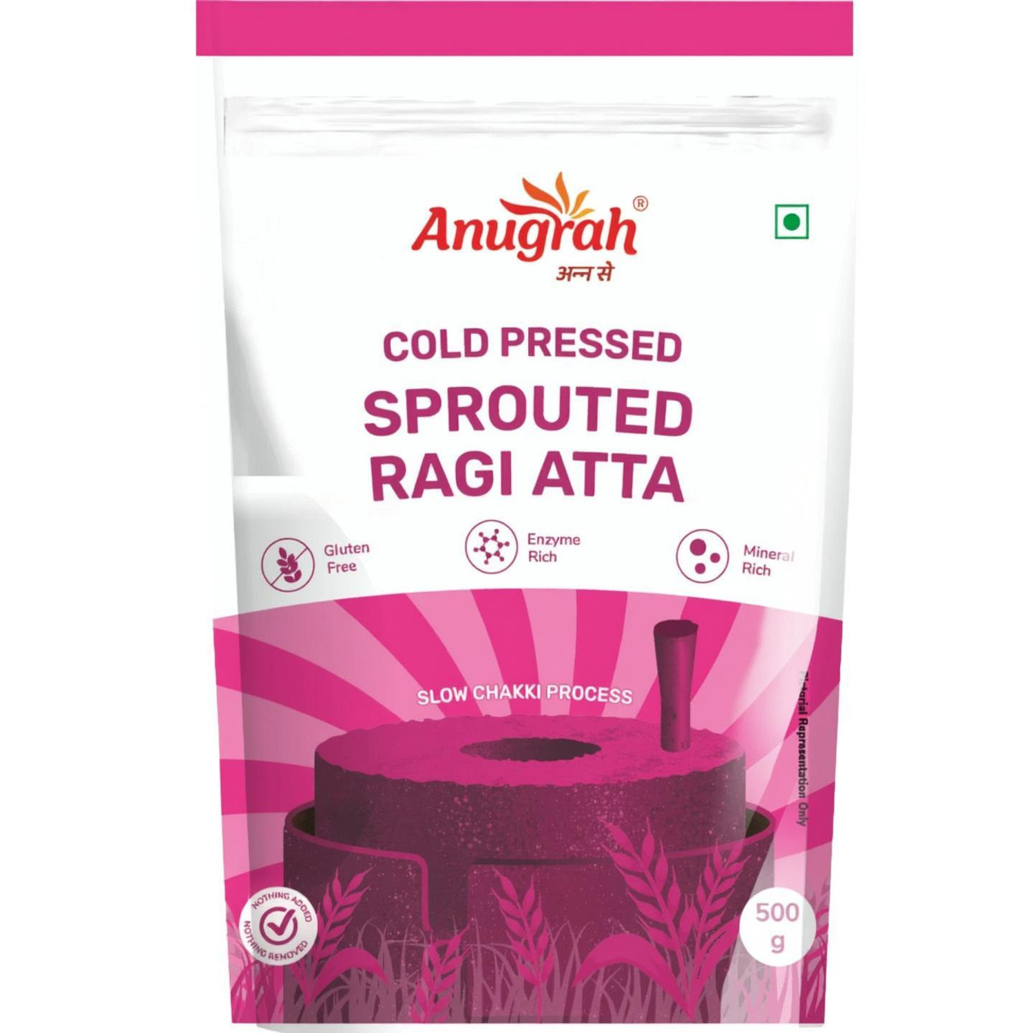 Image of Anugrah Cold Pressed Sprouted Ragi Atta 500g | High Calcium & Minerals (500 g)