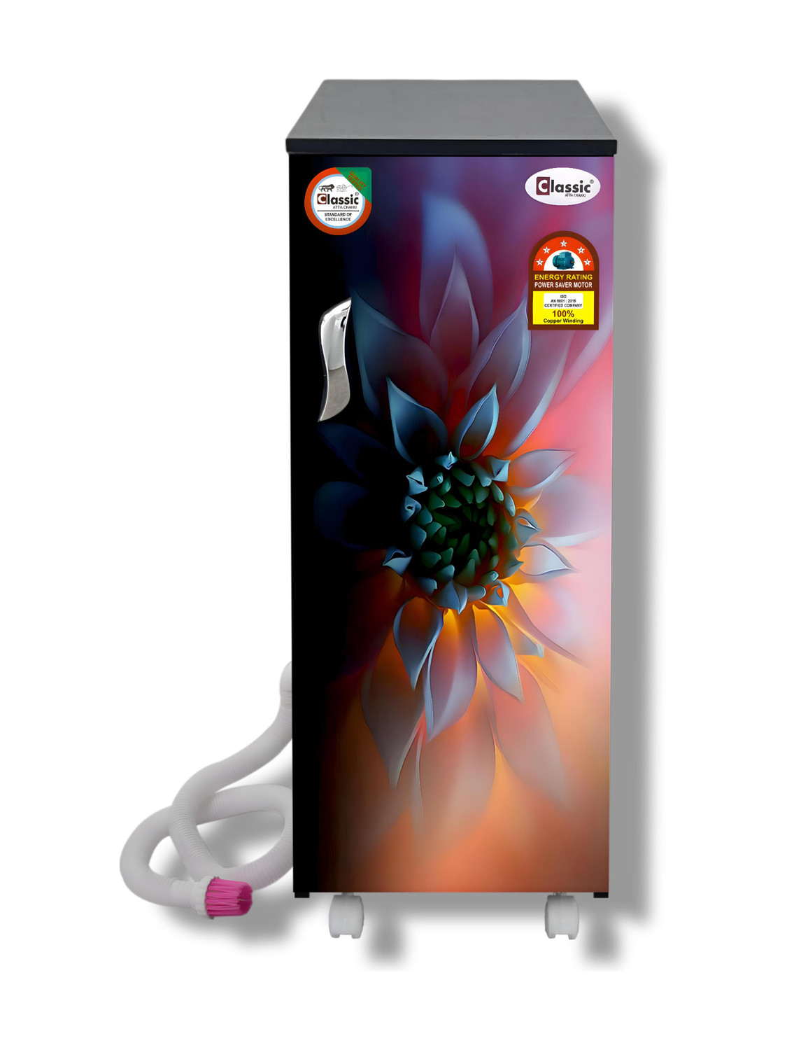 Classic Atta Chakki Fully Automatic 2IN1 with Vacuum Domestic Flour Mill (0.75 Unit/hr - 1 HP) PLATINUM SUNFLOWER Flourmill