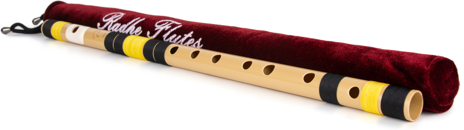 Image of Radhe Flutes C Natural Right Hand With Velvet Cover PVC Black & Yellow PVC Flute (53 cm)