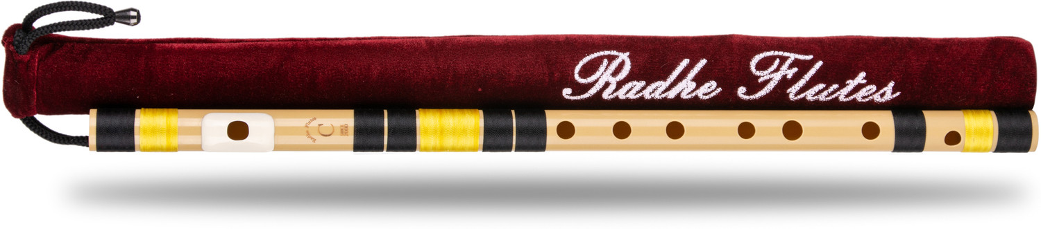 Image of Radhe Flutes C Natural Right Hand With Velvet Cover PVC Black & Yellow PVC Flute (53 cm)