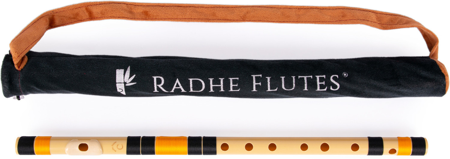 Image of Radhe Flutes C Natural Right Hand With Velvet Cover PVC Black & Yellow PVC Flute (53 cm)