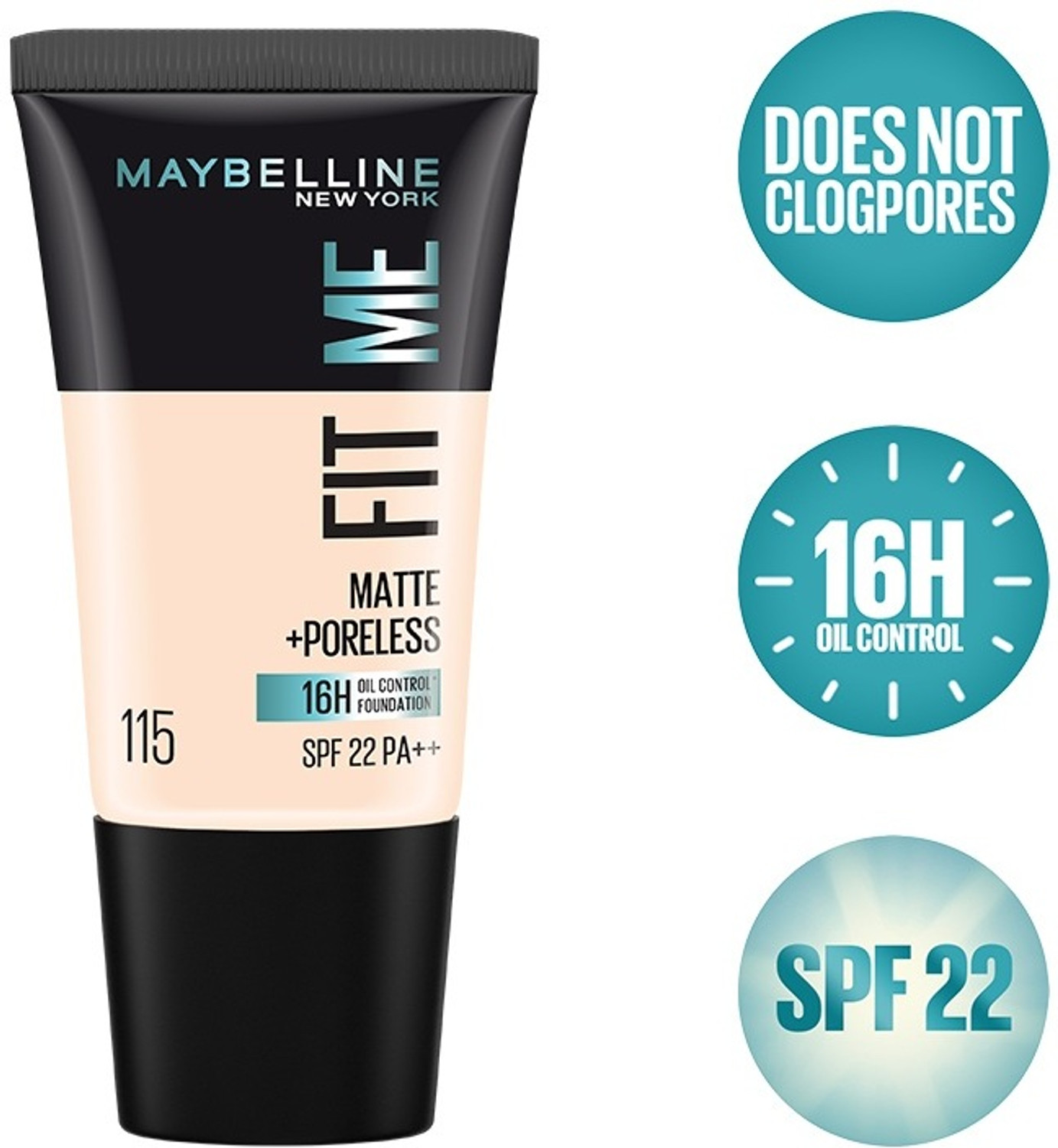 MAYBELLINE NEW YORK Fit Me Matte+Poreless Liquid Tube Foundation  (115 Ivory, 18 ml)