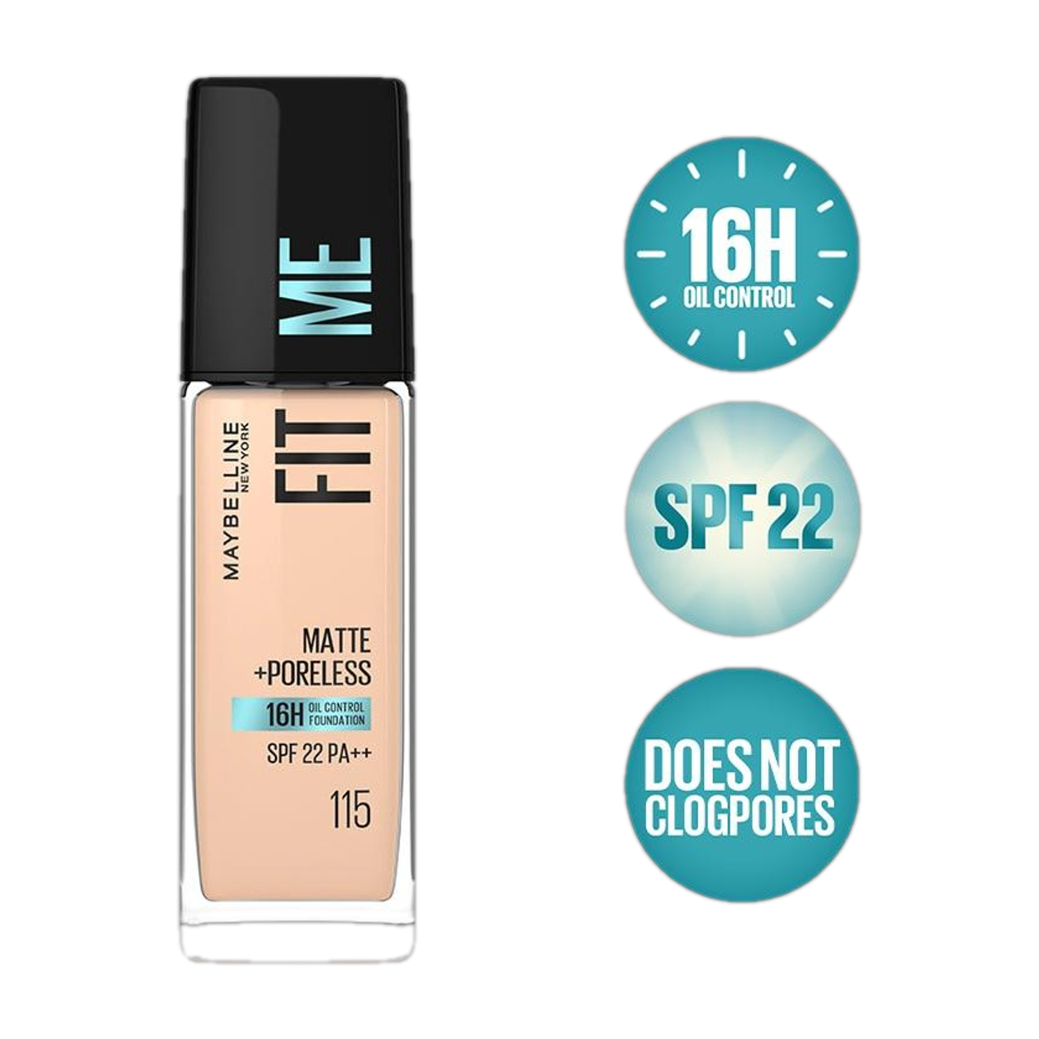 MAYBELLINE NEW YORK Fit Me Matte+Poreless Liquid Foundation (With Pump &amp; SPF 22), 220 Natural Beige, 30ml Foundation  (115 Ivory, 30 ml)