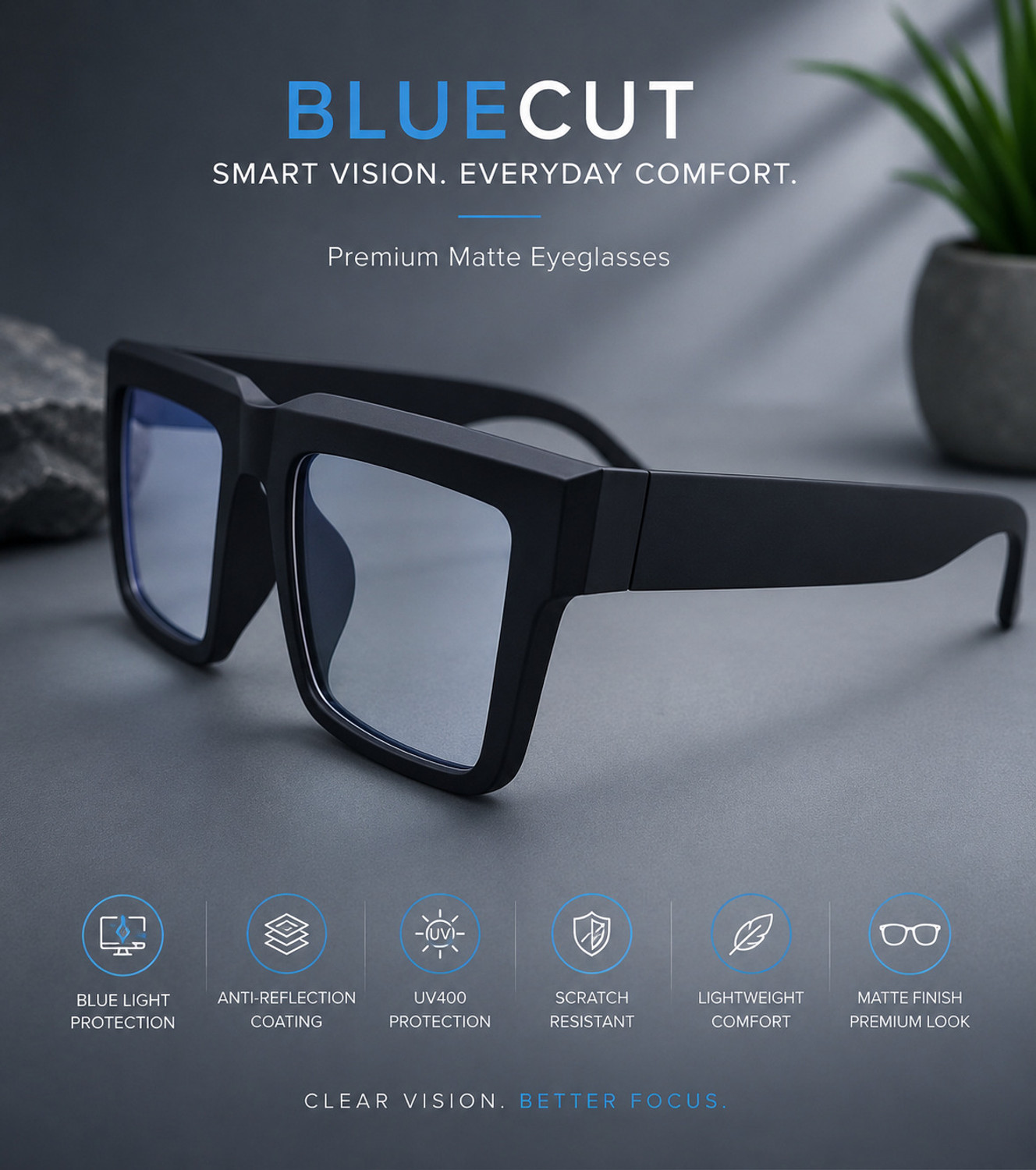 Image of AURELIN Full Rim Square Anti Glare & Blue Cut Computer Glass For Men & Women (140 mm)