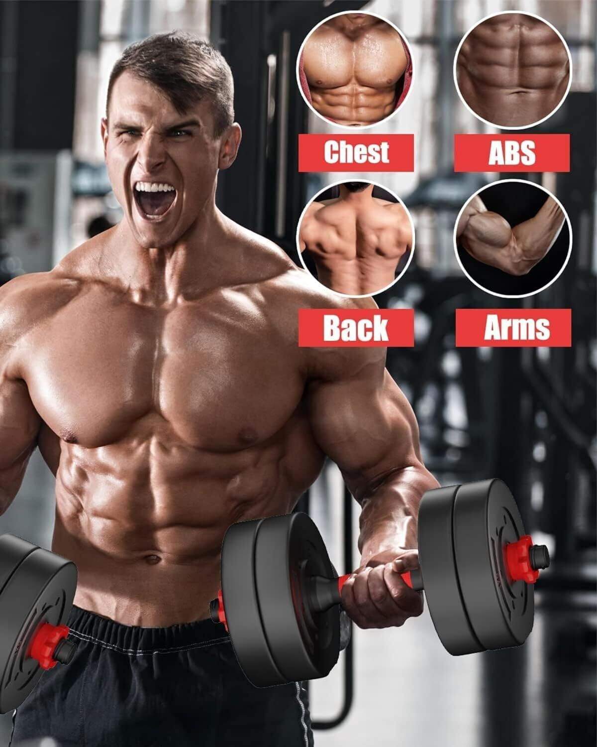 Image of TUCKER FITNESS 25 kg 20KG Strength Training Dumbbell Plate Kit with 3FT Straight Rod & Accessories Home Gym Combo