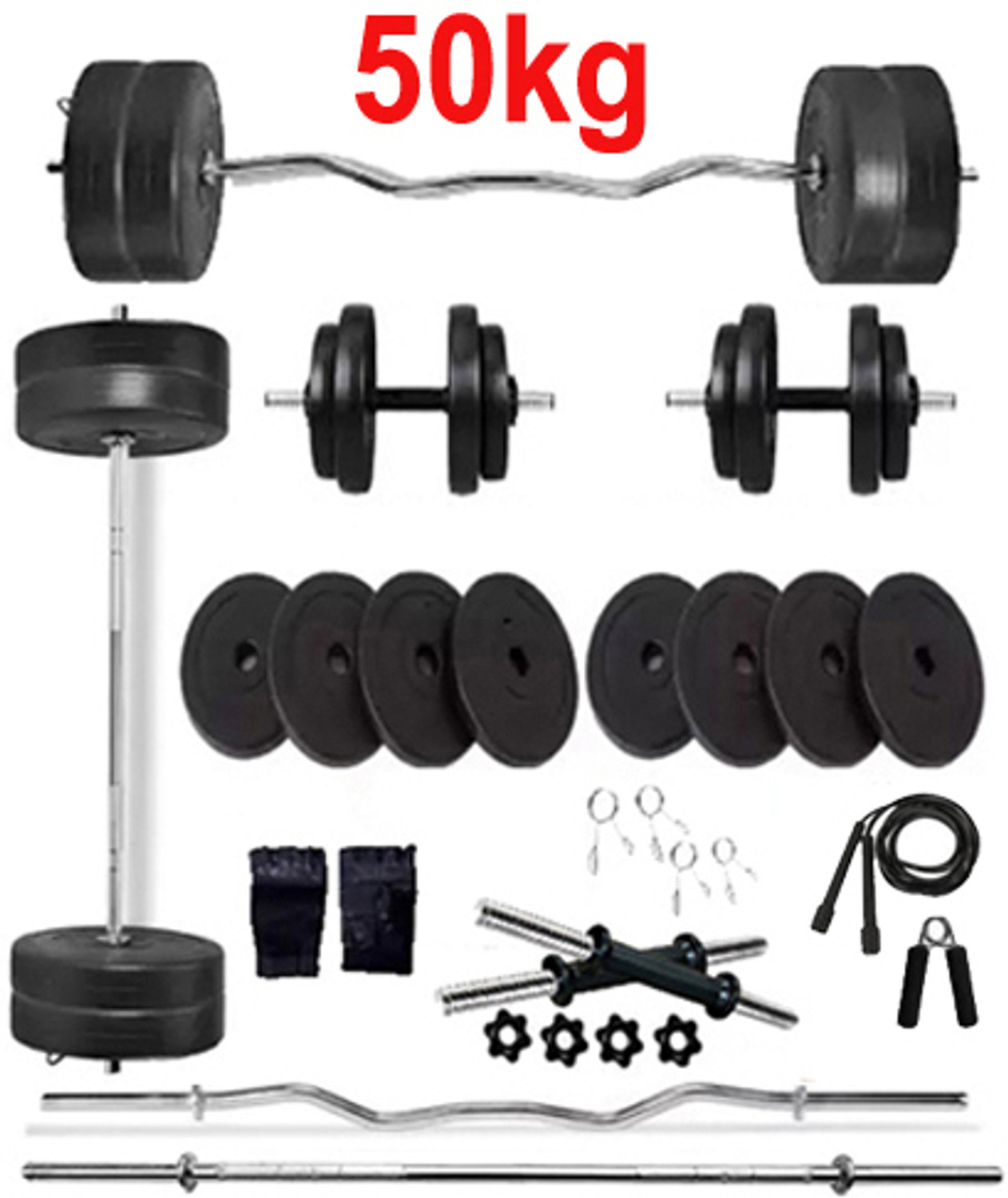 Image of COGNANT 0.65 kg FITNESS 40kg Dumbbell Set with ACCESSORIES + 3ft. RODS for HOME EXERCISES Home Gym Combo