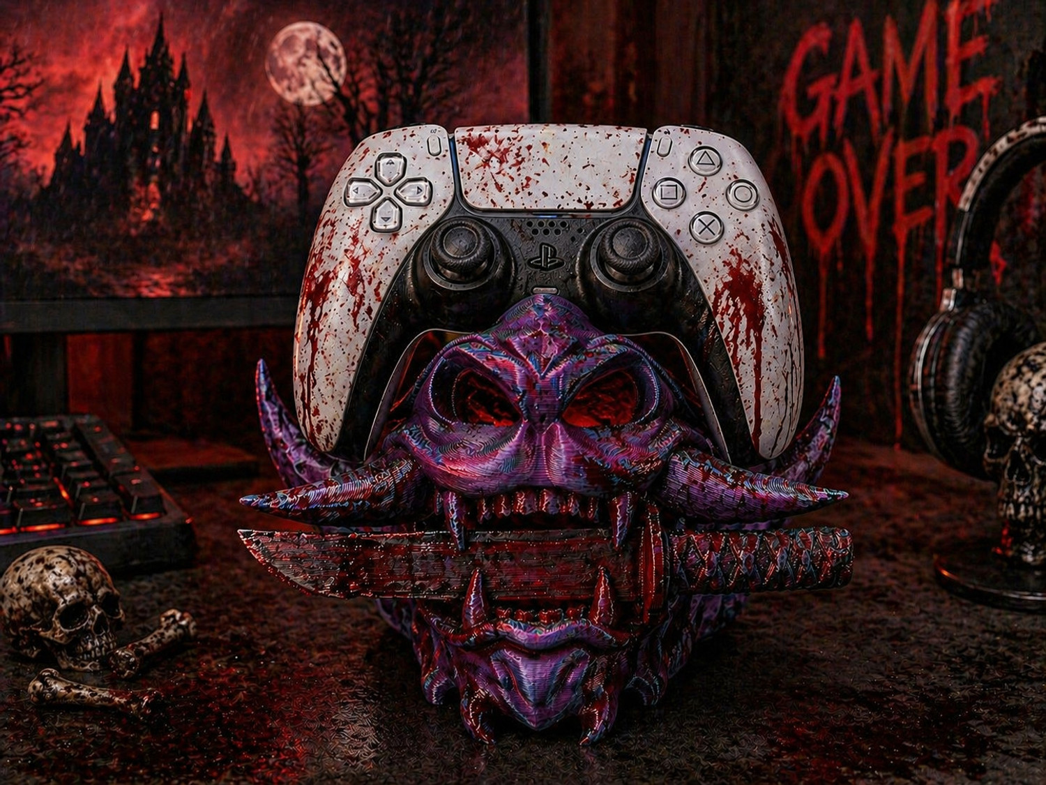 Image of Manifestation Oni mask controller stand Gaming Accessory Kit (Multicolor, For PS2, PS3, PS5, Xbox 360, Xbox One, Xbox One S, Xbox One X, Xbox Series S, Xbox Series X, iOS)