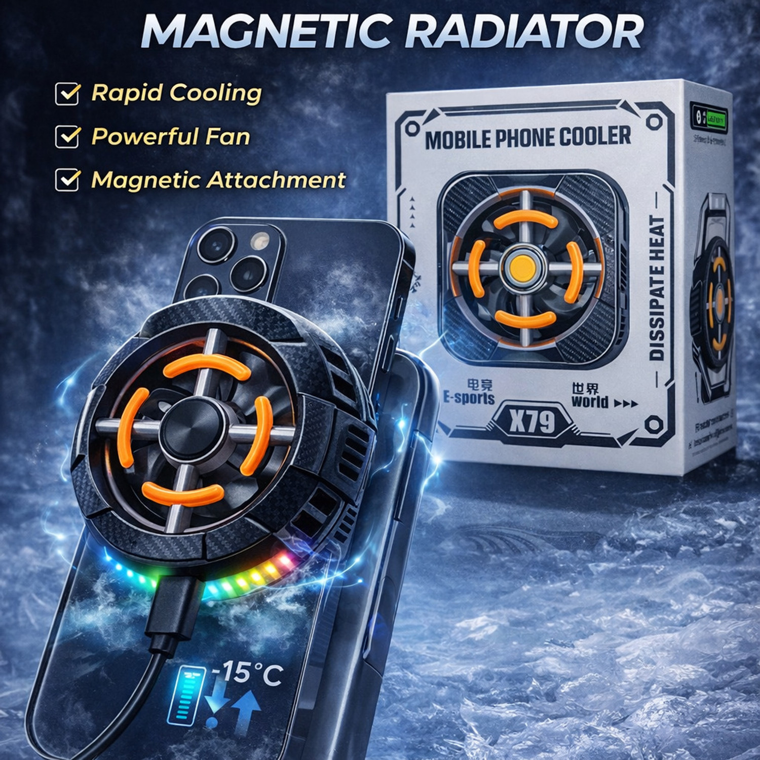 Image of PAPLAJ ENTERPRISES Magnetic Mobile Cooler ,Advanced Chip for Instant Cooling, Ideal for Gaming 1 Fan Ergonomic Cooling Pad with Adjustable Height (Black)