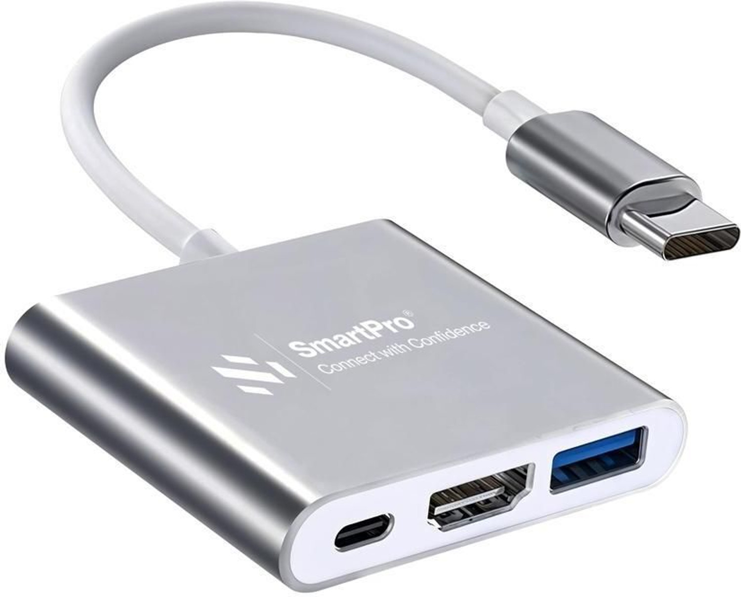 Image of LipiWorld TV-out Cable 3 in 1 Hub Type C to HDMI+USB 3.0+USB-C Charging Port (Silver, For Laptop)