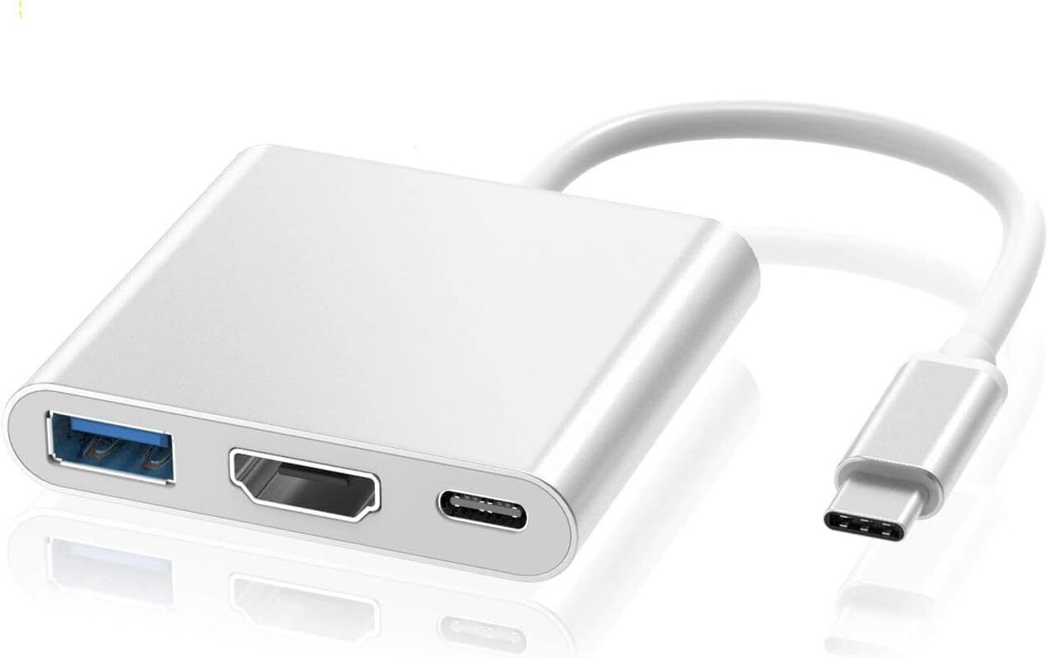 Image of LipiWorld TV-out Cable 3 in 1 Hub Type C to HDMI+USB 3.0+USB-C Charging Port (Silver, For Laptop)