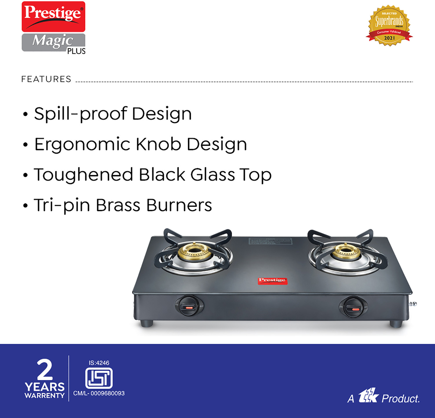 Image of Prestige Plus GTMP 02 Glass Manual Gas Stove