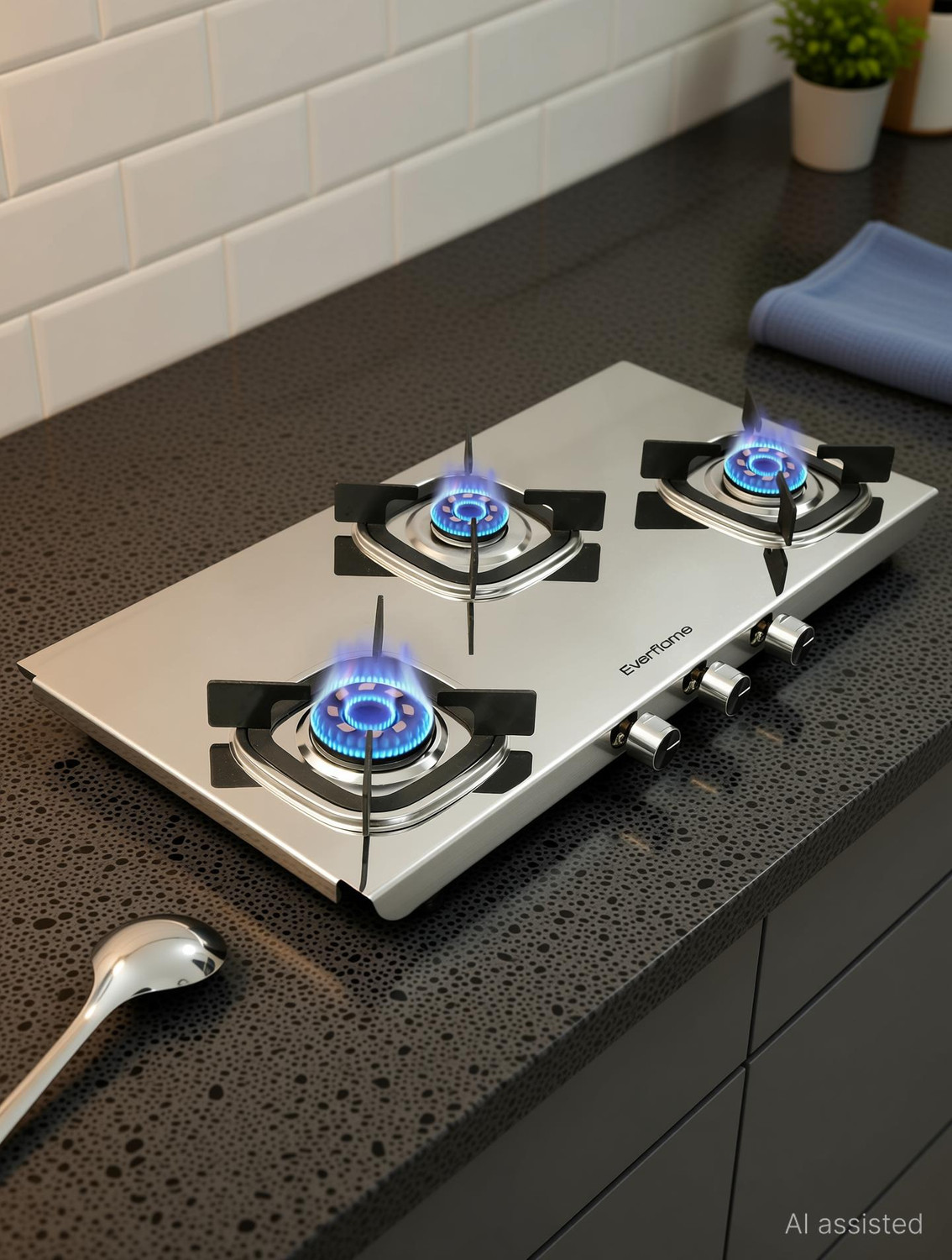 Everflame Photon 3B | ISI Certified Cooktop | PetalArc Forged Brass Burner | 2.5mm Thick Stainless Steel Manual Gas Stove