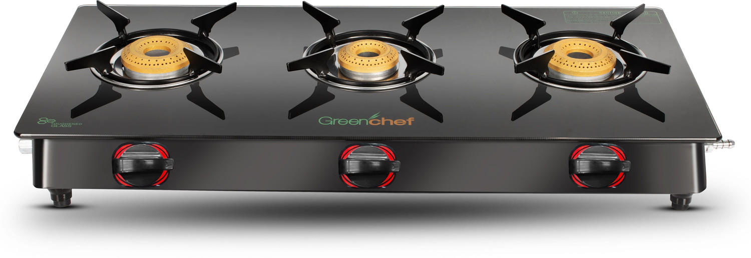 Greenchef Ebony Glass Manual Gas Stove  (3 Burners)