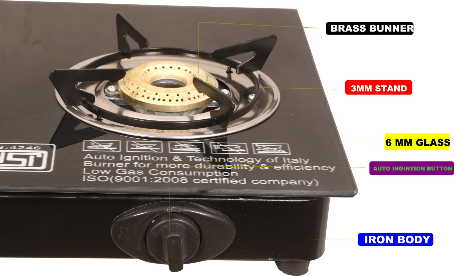 Image of SURYA APEX Glass Automatic Gas Stove (3 Burners)