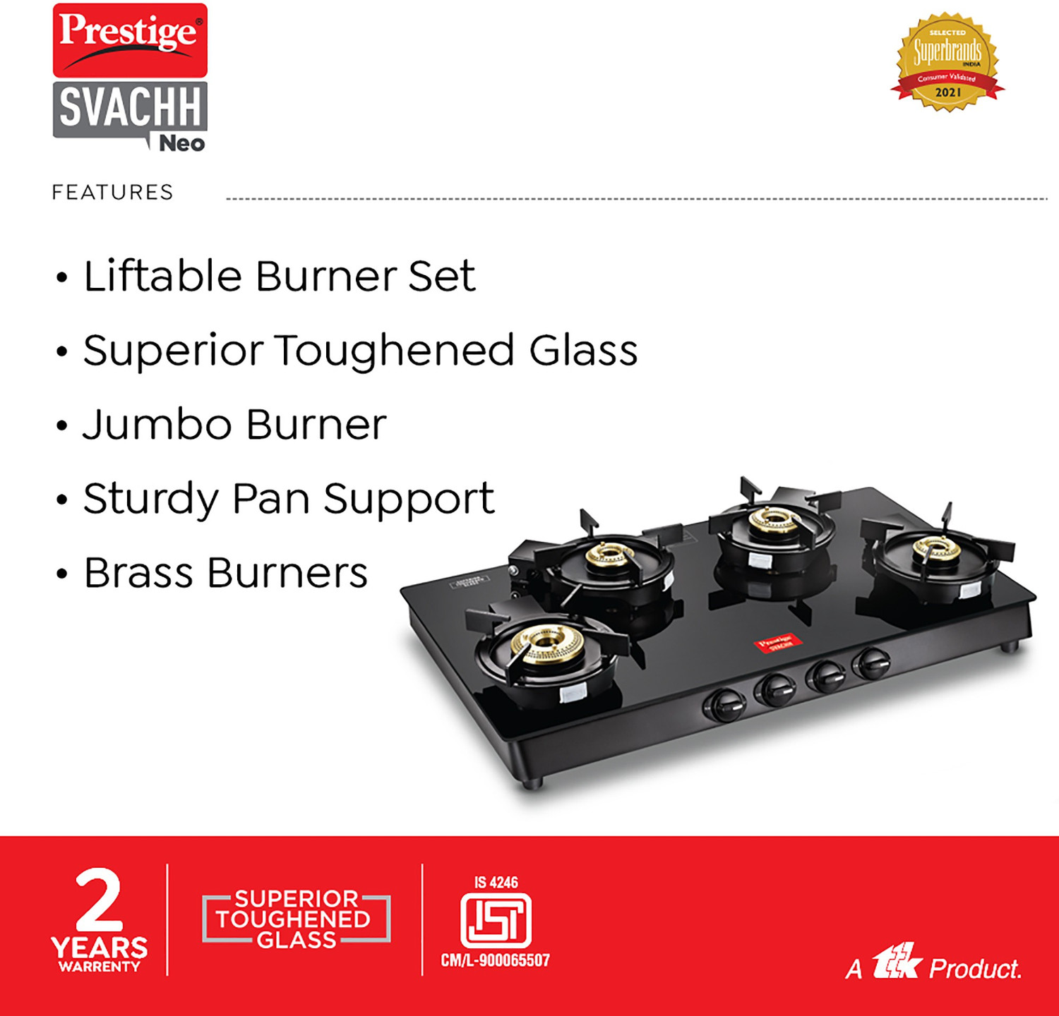Prestige Svachh Neo GTSN 04 L with Liftable Glass Manual Gas Stove (4