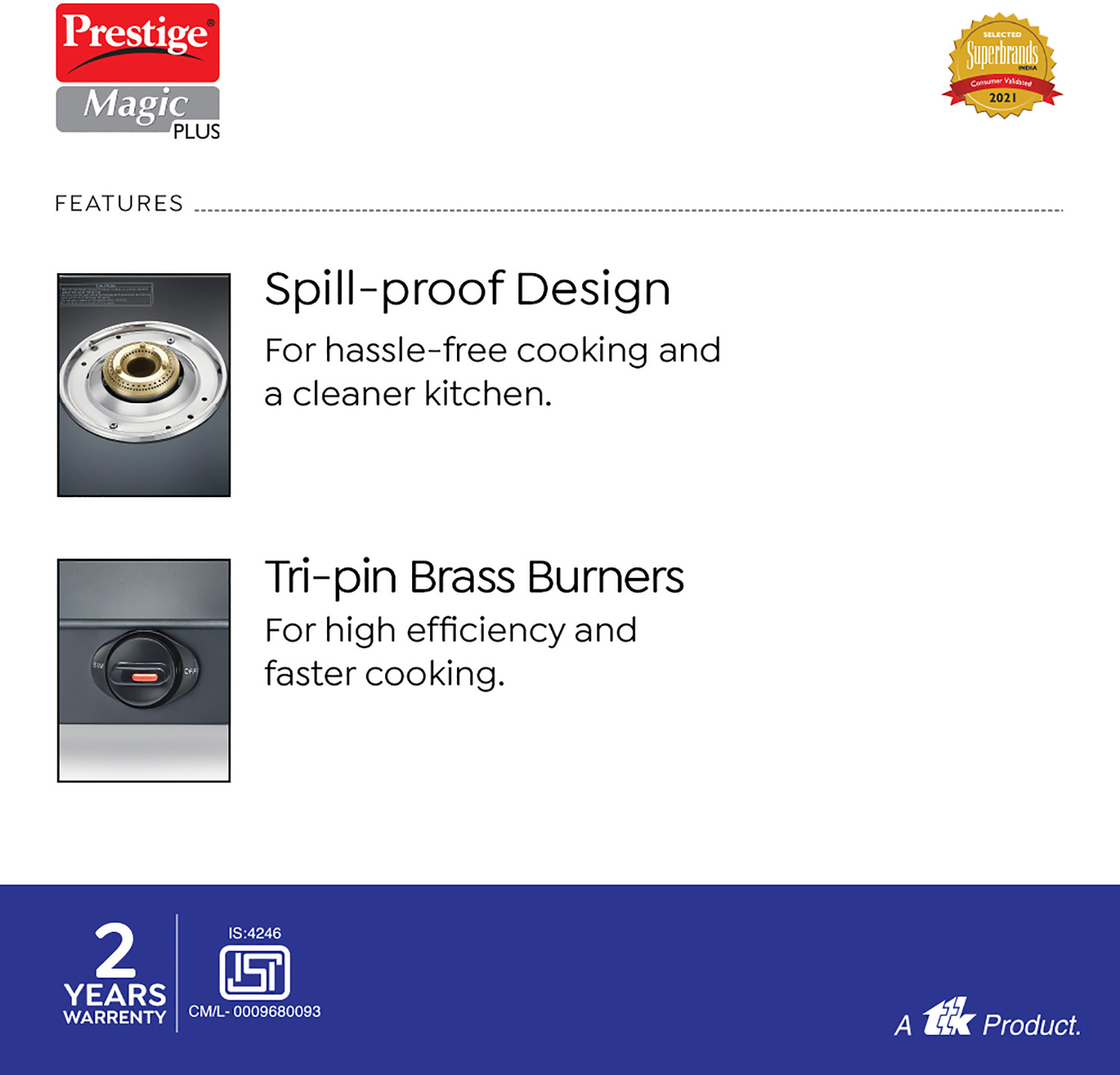 Image of Prestige Plus GTMP 02 Glass Manual Gas Stove