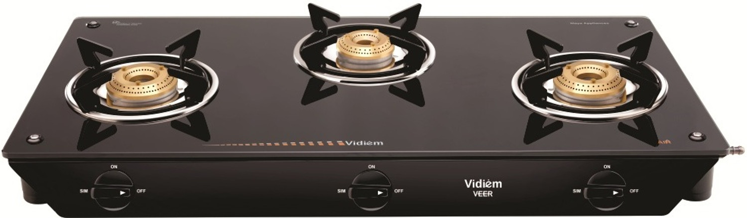Vidiem VEER GLASS TOP 3 BURNER Glass Manual Gas Stove