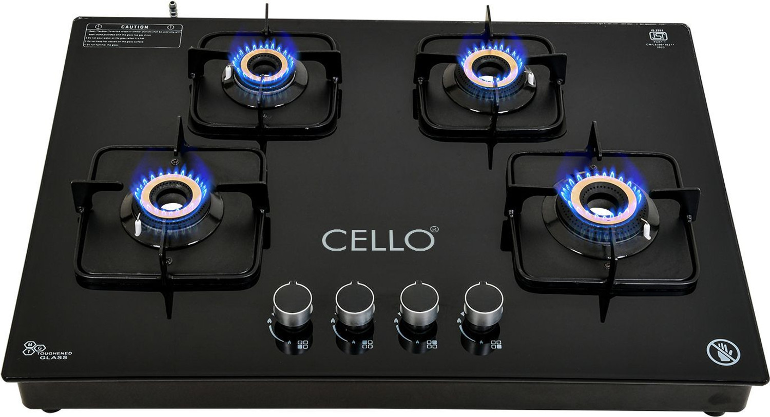 cello 4B Auto Toughened Glass 4 Brass Burner Gas Stove(Auto ignition,b