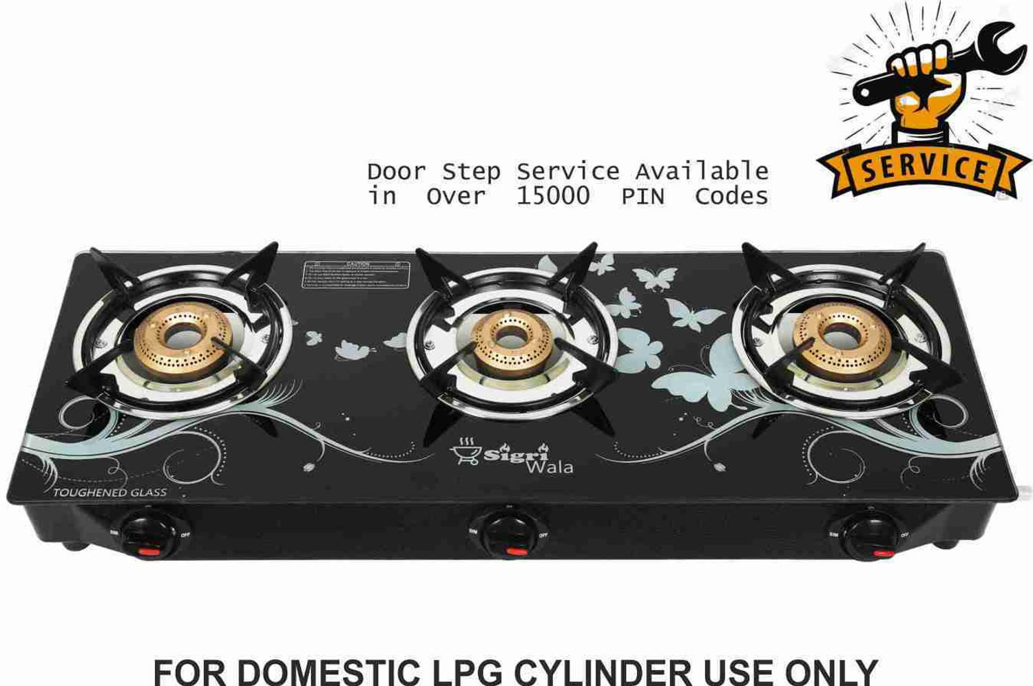 Image of Sigri-wala Surya Primecook Manual Cute Design Toughened Glass Gas Stove Stainless Steel Manual Gas Stove