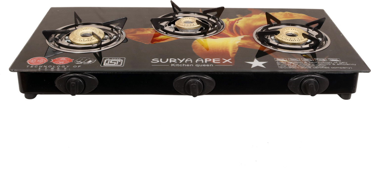 Image of SURYA APEX Glass Automatic Gas Stove (3 Burners)