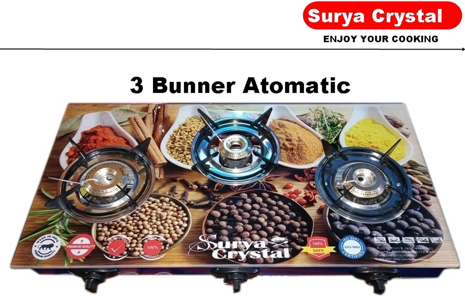 Image of SURYA APEX Glass Automatic Gas Stove (3 Burners)