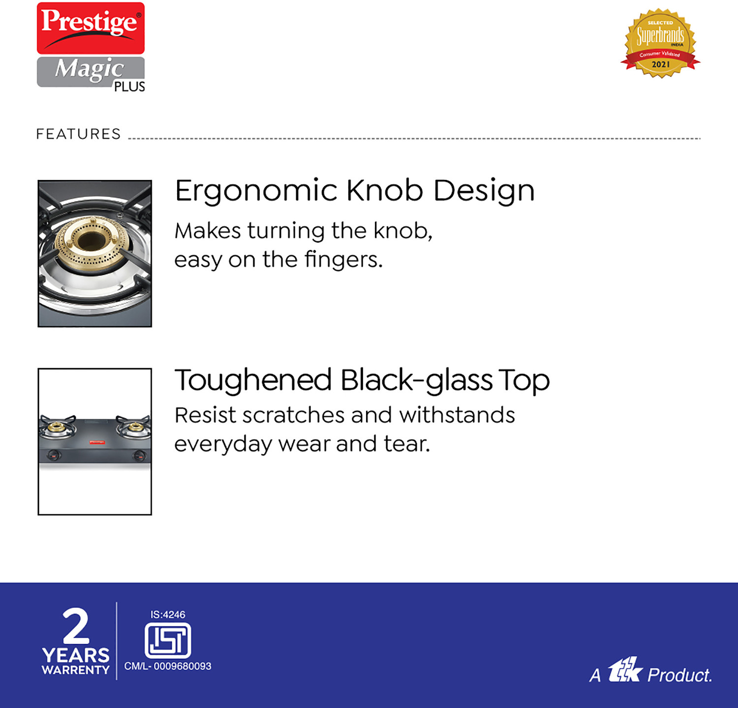 Image of Prestige Plus GTMP 02 Glass Manual Gas Stove