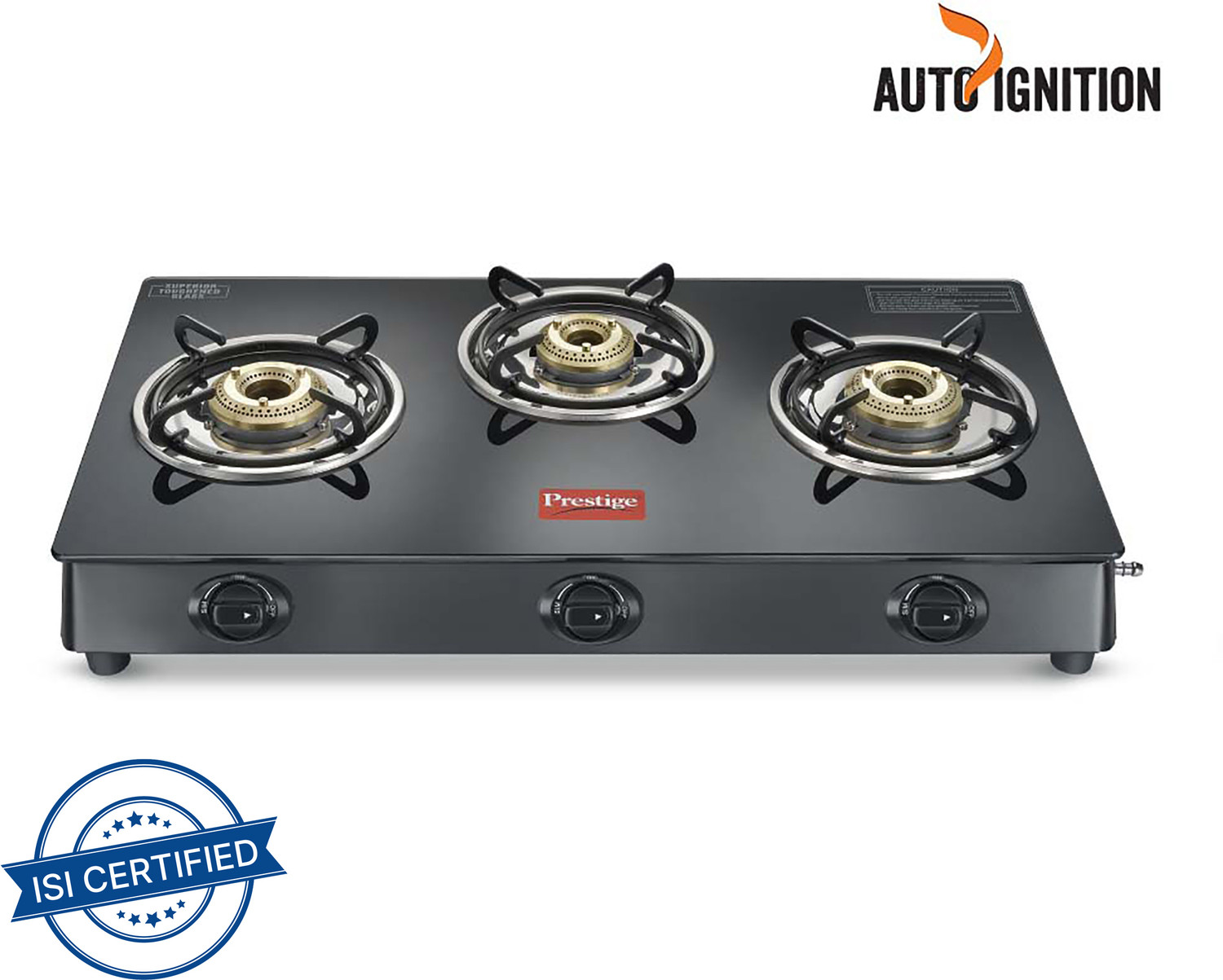Prestige Atlas Plus High Effient Brass burner & Toughened Glass Automatic Gas Stove